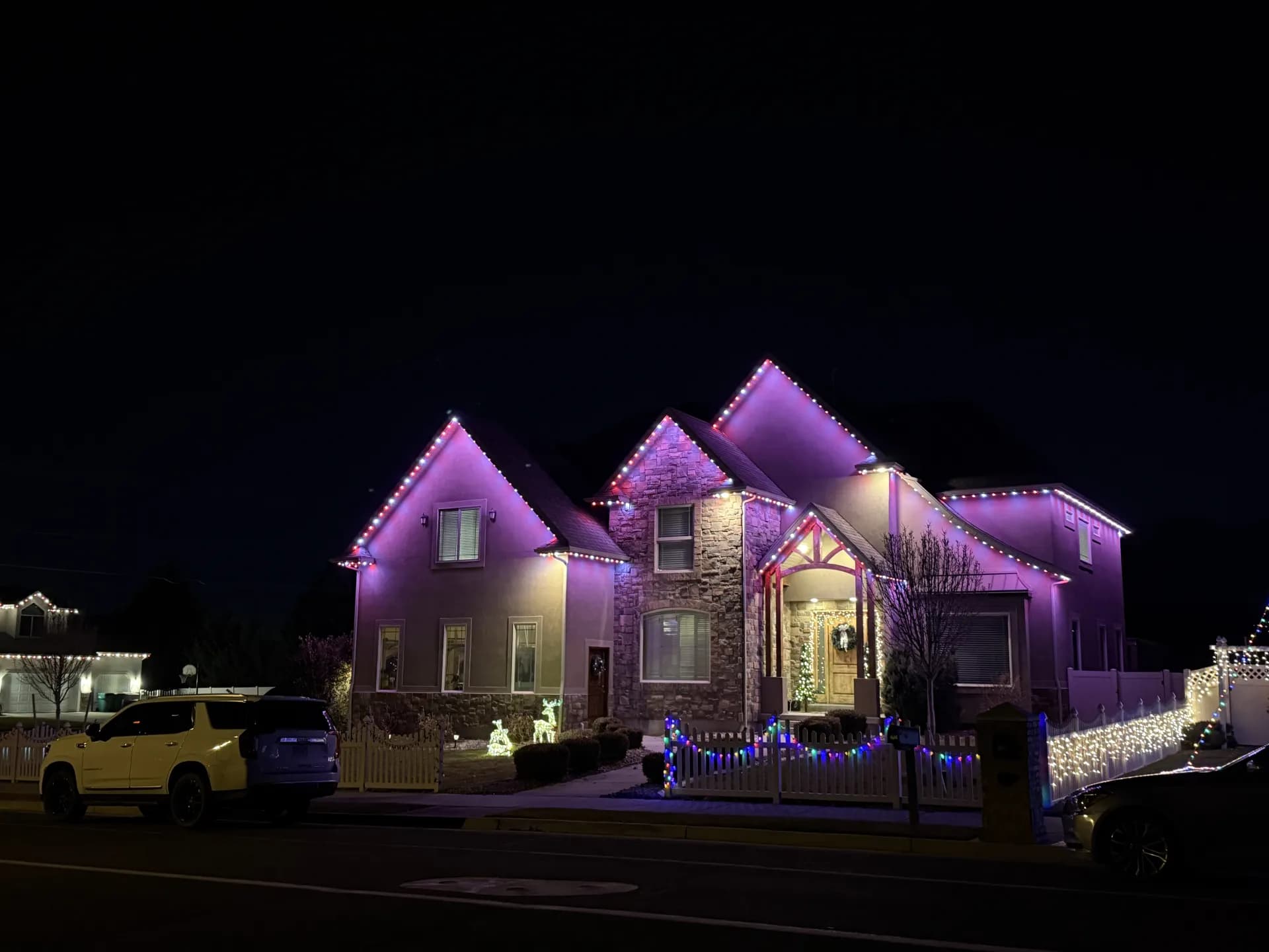 Home with permanent LED lighting creating warm evening ambiance