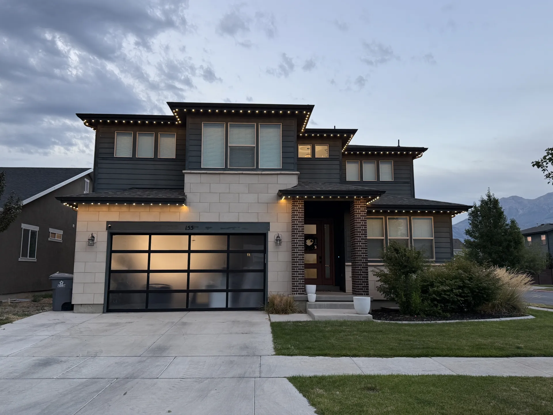 Home with permanent LED patio lighting for year-round use