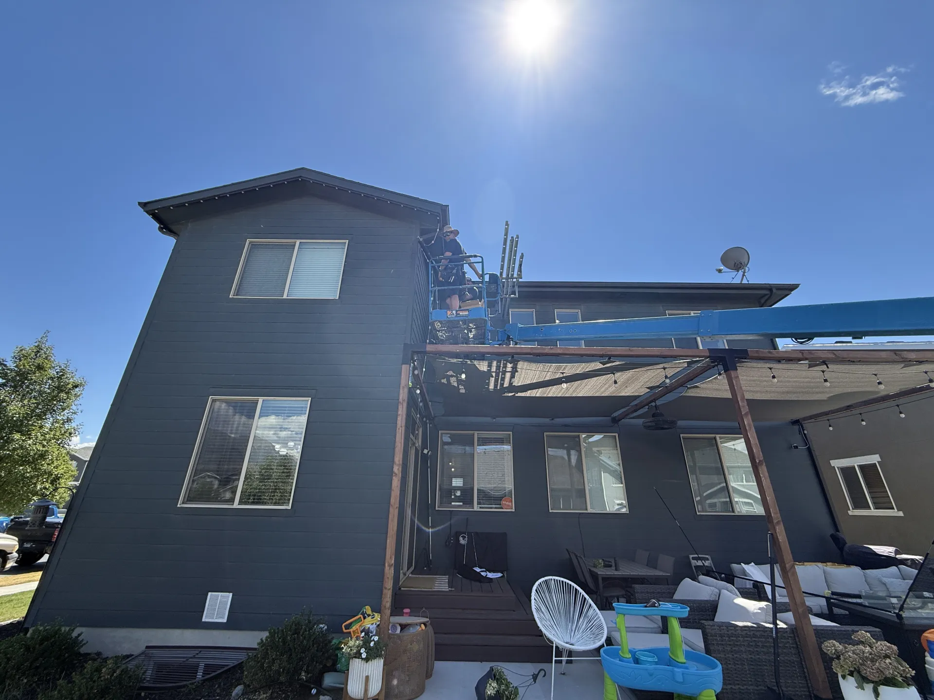 Security LED lighting installation on home exterior